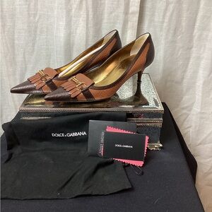 Dolce & Gabbana Two-Tone Brown leather heels; Size: 40